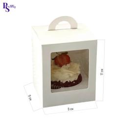 Моноблок под 1 капкейк с окном и ложементом БЕЛЫЙ, 92*92*111мм, арт.КУ-00326