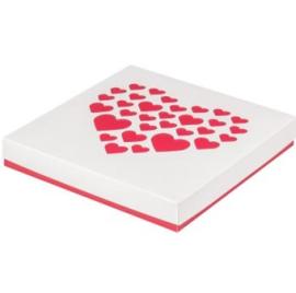 Коробка для конфет бело-красная с сердечками 200*200*30 (на 16 конфет), арт.050601