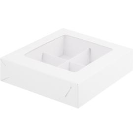 Коробка для конфет 4 шт белая с вклеенным окном, 120*120*30 мм, арт. 051080