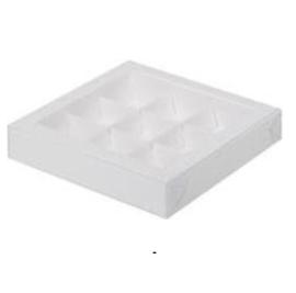 Коробка для конфет 9 шт белая с пластик.крышкой 155*155*30 мм.050061