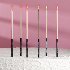 Свечи в торт "Праздник", 6 шт, 16 см, золото с чёрным, арт.5122210