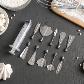 Набор форм для моделирования кондитерских украшений, шприц, 10 насадок, МИКС, арт.1680111