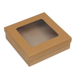 Коробка подарочная складная, крышка-дно, с окном, крафт 20*20*6 см, арт.9702399