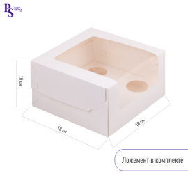 Коробка для 5 капкейков белая с увеличенным окном, 180*180*100 мм, арт. 040900