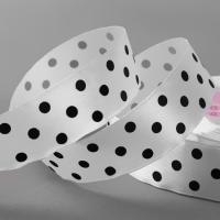 Лента атласная «Горошек», 25 мм*23м, цвет белый №001, арт.2303334