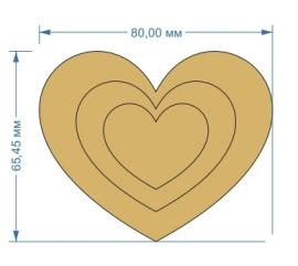 Топпер акриловый золотой "Сердце тройное составное" 80*65 мм, арт. 167