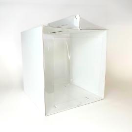 Коробка для торта двусоставная с ручками, 235*235*220 (белая) гофрокартон/пластик