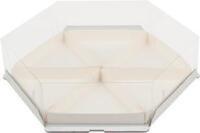 Коробка для торта "шестигранник" белая с прозр. куполом и ложем. 240*240*70 арт. 025102