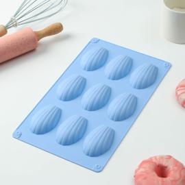 Форма силик. для выпечки Доляна «Ракушка», 29,5×17 см, 9 ячеек, цвет голубой, арт.1687518