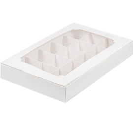 Коробка для конфет 15 шт белая с вклеенным окном 255*165*35 мм, арт. 050350