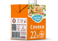 Сливки животные "Чудское озеро" 22% 1 л, питьевые несгущеные без сахара (уп/12 шт)
