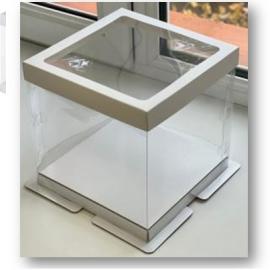 Коробка под торт ПРЕМИУМ прозрачная с пьедесталом и окном 260*260*280 (белая), арт.022450