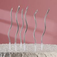 Свечи для торта "Серпантин" 6 шт, коктейльные, серебристые, 11 см, арт. 5541549