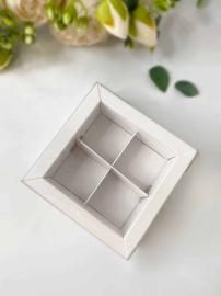 Крышка/дно под 4 конфеты с прозрачной крышкой, белый. 94*94*36мм, арт.КУ-00706