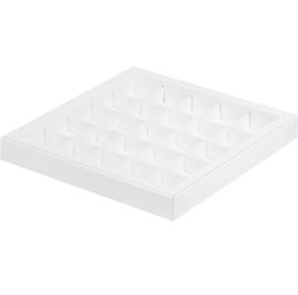 Коробка для конфет 25 шт белая с пластик.крышкой 245*245*30 мм, арт. 050620