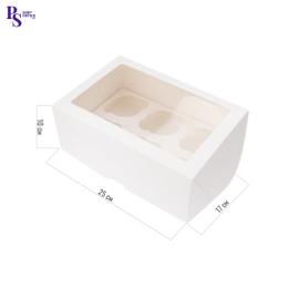 Упаковка под 6 капкейков с окном, 25х17х10 см, белая, КУ-00080