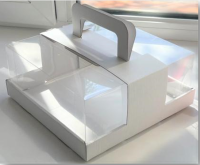 Коробка для торта с ручками ипрозрачным куполом, 240*240*110 мм (белая) гофрокартон 019200