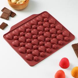 Форма силик. Доляна «Море сердец», 18×15×1 см, 52 ячейки, цвет МИКС, арт. 4716615