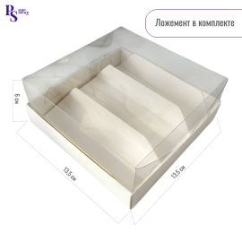Коробка с прозрачной крышкой под 3 эклера , белый,135*135*60 мм, арт. ТИ-00084