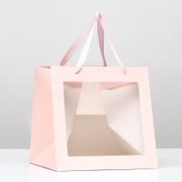 Пакет подарочный, крафт, с окном, «Розовый», 30*30*30см, арт.9608113