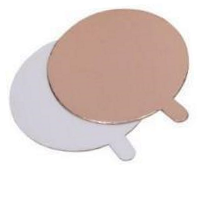 Подложка для пирожных круглая с ручкой (золото, белая) d-8 см, толщ.1,5 мм, арт. п.1,5-80 КЗБР