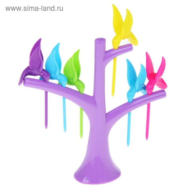 Набор для канапе «Птицы», на подставке, 6 шпажек, цвет МИКС, арт. 828119