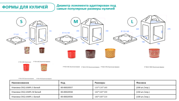 Коробка для кулича/десерта OSQ JUMPL L Белая 180*180*220 мм